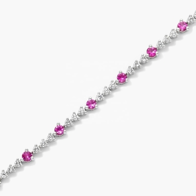 Brazalete de tenis de circo blanco rubí de corte redondo de plata esterlina Brazalete de tenis