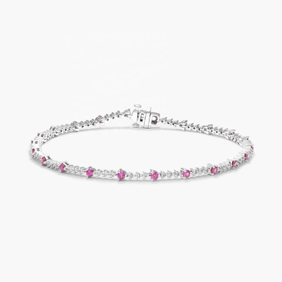 Brazalete de tenis de circo blanco rubí de corte redondo de plata esterlina Brazalete de tenis