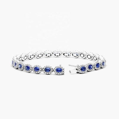 5.7 mm de ancho Circón Brazalete de tenis Oval Esmeralda Blanco 14K Oro Brazalete Mujeres