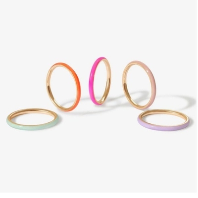 Anillos dorados de esmalte rosa 18K Anillos de apilamiento de plata esterlina 925 sólido