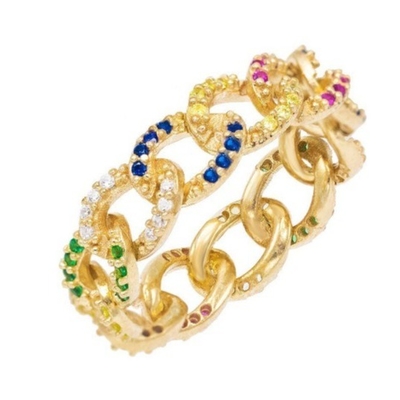 925 de plata esterlina Eternity Link Chain Band Mujeres Anillos de estilo clásico cubano con ZIRCON