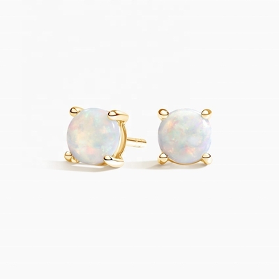 18K Oro 6MM Solitaire Opal Stud Los aretes para mujeres y niñas Joyería fina