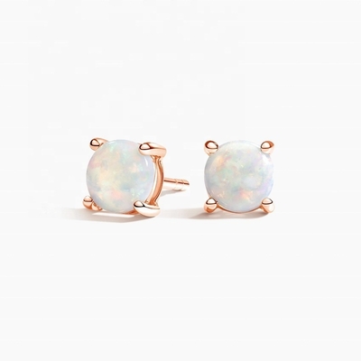 18K Oro 6MM Solitaire Opal Stud Los aretes para mujeres y niñas Joyería fina