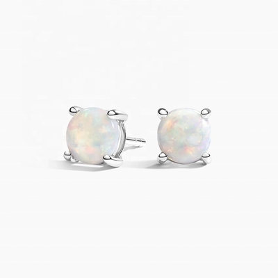 18K Oro 6MM Solitaire Opal Stud Los aretes para mujeres y niñas Joyería fina