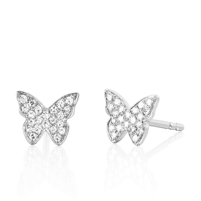 Los pendientes de oro de mariposa de 18K hechos a mano con el marco blanco y el zircón