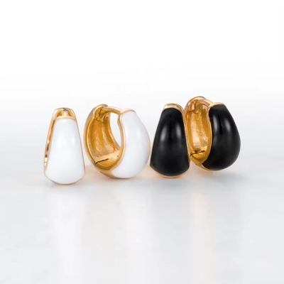Mujeres personalizadas Joyería fina S925 Plata 18K Oro en negrita Cúpula Colorida Esmaltado Pequeños Orecillos Huggie