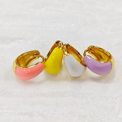 Mujeres personalizadas Joyería fina S925 Plata 18K Oro en negrita Cúpula Colorida Esmaltado Pequeños Orecillos Huggie
