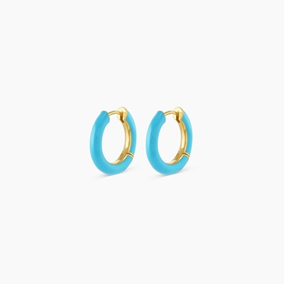 Logotipo personalizado Chunky 18K Oro Revestido Hoop color esmalte turquesa 925 plata esterlina Huggies Aretes