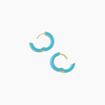 Logotipo personalizado Chunky 18K Oro Revestido Hoop color esmalte turquesa 925 plata esterlina Huggies Aretes