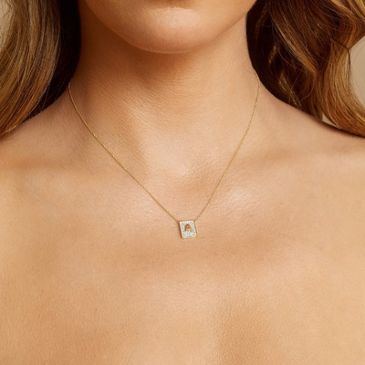Hacer su día con 14K Oro Cuadrado Inicial Collares de piedras preciosas para mujeres regalo de San Valentín