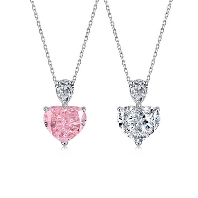 S925 Collar de plata esterlina para mujeres Corazón rosa Caída de pera blanca CZ Colgante Cadena de clavícula