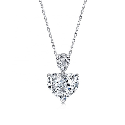 S925 Collar de plata esterlina para mujeres Corazón rosa Caída de pera blanca CZ Colgante Cadena de clavícula