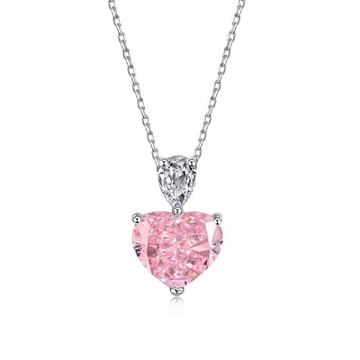 S925 Collar de plata esterlina para mujeres Corazón rosa Caída de pera blanca CZ Colgante Cadena de clavícula