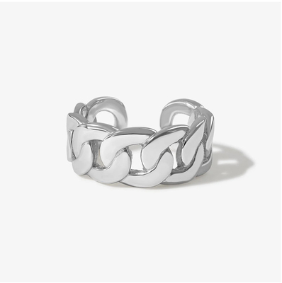S925 Plata Joyería fina 14K Oro amarillo Chain Chunky Anillo abierto