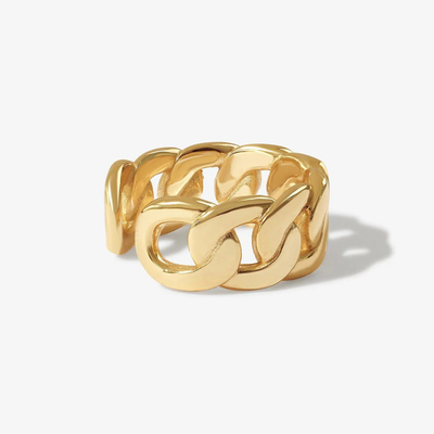 S925 Plata Joyería fina 14K Oro amarillo Chain Chunky Anillo abierto