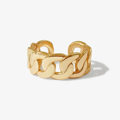 S925 Plata Joyería fina 14K Oro amarillo Chain Chunky Anillo abierto