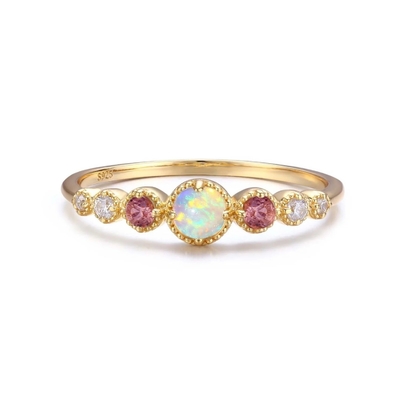 Opal y Rubí CZ 925 Plata Esterlina Anillos para Mujeres Niñas Joyería