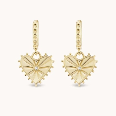 14K Dorado Dangle Drop Heart Huggies Los aretes para mujeres son 925 de plata esterlina