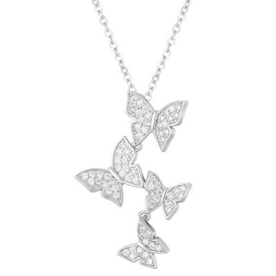925 Plata Esterlina Blanco Oro Revestido Micron Pave 4 Mariposas Colgante de Encanto Para Mujeres