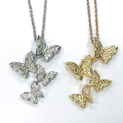 925 Plata Esterlina Blanco Oro Revestido Micron Pave 4 Mariposas Colgante de Encanto Para Mujeres