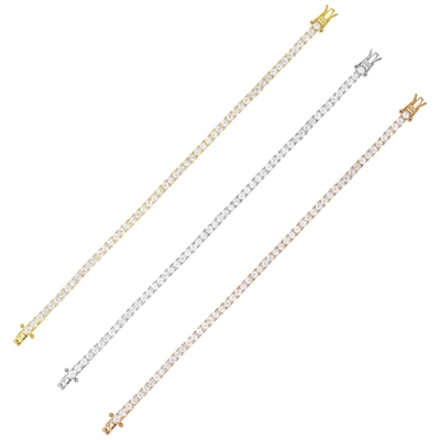 Artículo caliente 925 Plata esterlina Revestimiento de oro 3 mm cúbico Circonia Brazalete de tenis para mujeres