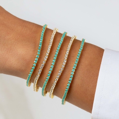 Artículo caliente 925 Plata esterlina Revestimiento de oro 3 mm cúbico Circonia Brazalete de tenis para mujeres