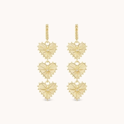Hecho a mano 14K Dorado Dangle Multi Huggies Corazon encantamiento aretes perfecto presente