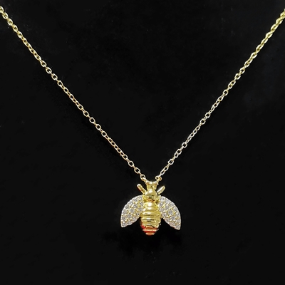 Moda 18K dorado colgante de abeja collar hecha a mano por 925 joyas de plata esterlina