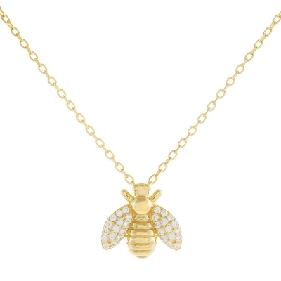 Moda 18K dorado colgante de abeja collar hecha a mano por 925 joyas de plata esterlina