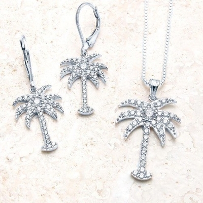 925 de plata esterlina Los pendientes de mujer con diseño de palma y circón diamante blanco CZ