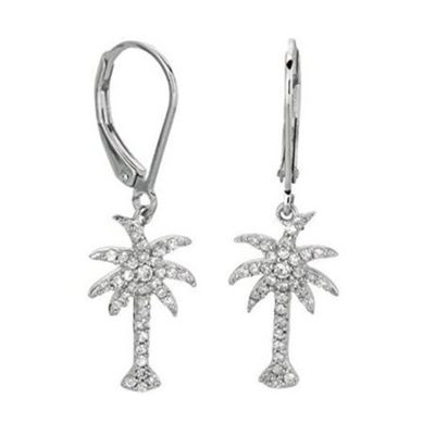 925 de plata esterlina Los pendientes de mujer con diseño de palma y circón diamante blanco CZ