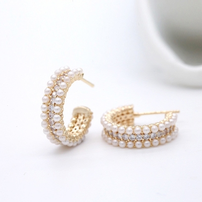 Accesorios de mujer 925 de plata esterlina aretes de aro con madre de perla claro CZ