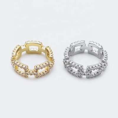 Anillos de cadena personalizados Claros CZ Real Plata Esterlina 925 Joyería para mujeres y hombres