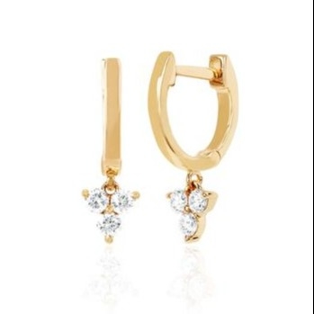 14K Oro Blossom Mini Huggie Diamante Trio Drop Los aretes de plata Joyería Material principal