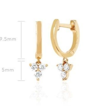 14K Oro Blossom Mini Huggie Diamante Trio Drop Los aretes de plata Joyería Material principal