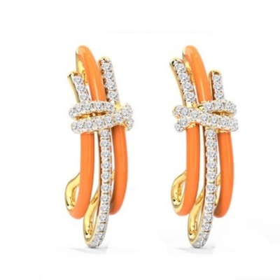 2024 Moda brasileña Enigma Los aretes de plata con epoxi naranja y blanco CZ Joyería Accesorio