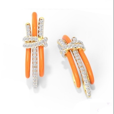 2024 Moda brasileña Enigma Los aretes de plata con epoxi naranja y blanco CZ Joyería Accesorio