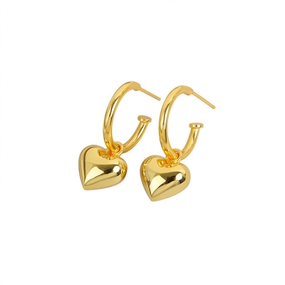925 Plata Esterlina Forma de Corazón Mujeres Chicas Aretes de aro Brasileñas Joyas Revestidas de Oro