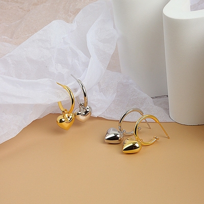 925 Plata Esterlina Forma de Corazón Mujeres Chicas Aretes de aro Brasileñas Joyas Revestidas de Oro
