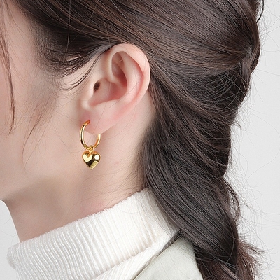 925 Plata Esterlina Forma de Corazón Mujeres Chicas Aretes de aro Brasileñas Joyas Revestidas de Oro