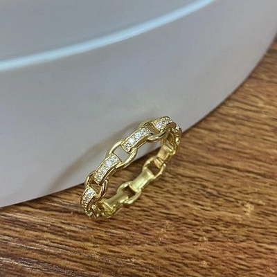 Cadena de enlace de acera 18K Oro Delicado Super Hada 925 Anillo de Plata Esterlina
