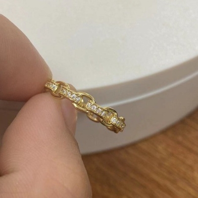 Cadena de enlace de acera 18K Oro Delicado Super Hada 925 Anillo de Plata Esterlina