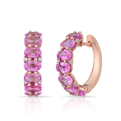 925 de plata ovalado verde CZ Los aretes de aro femenino 18K Oro Media Eternidad Banda