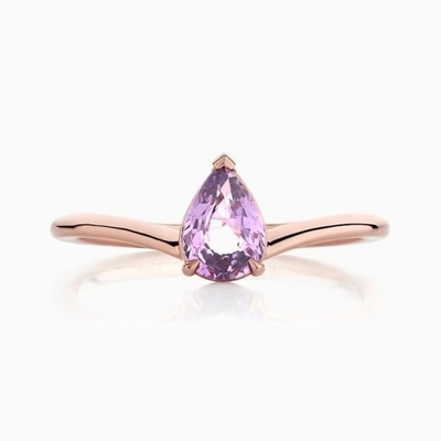 Oro rosa Revestido 925 Plata Esterlina Perra Cortada Violeta Zafiro Anillo Curvo Apilable