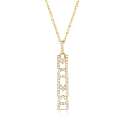 Elegante collar de plata 925 14K oro MAMA flotante collar de colgante largo