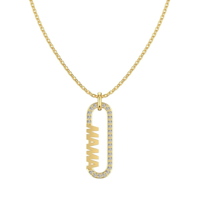 18k Oro Mamá clip colgante collar en 925 plata esterlina