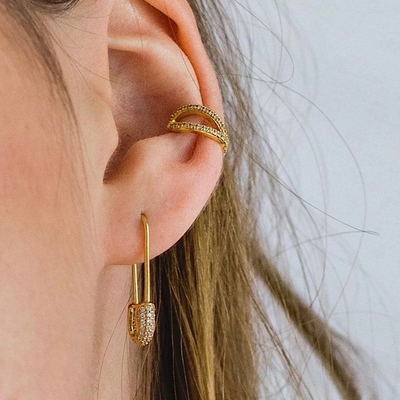 Los pendientes de aro femenino en plata 925 con claridad CZ Diamante de oro amarillo brasileño joyas