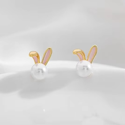 Conejo de Pascua Perlas De delicados orejas de zircón Conejito zanahoria Regalito de joyas