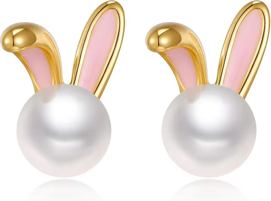 Conejo de Pascua Perlas De delicados orejas de zircón Conejito zanahoria Regalito de joyas