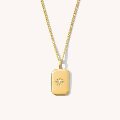 Collar rectangular estrella pequeña 925 plata esterlina dorada